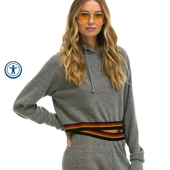 NWOT Aviator Nation Logo Stripe Crop Pullover Hoodie - Picture 6 of 8